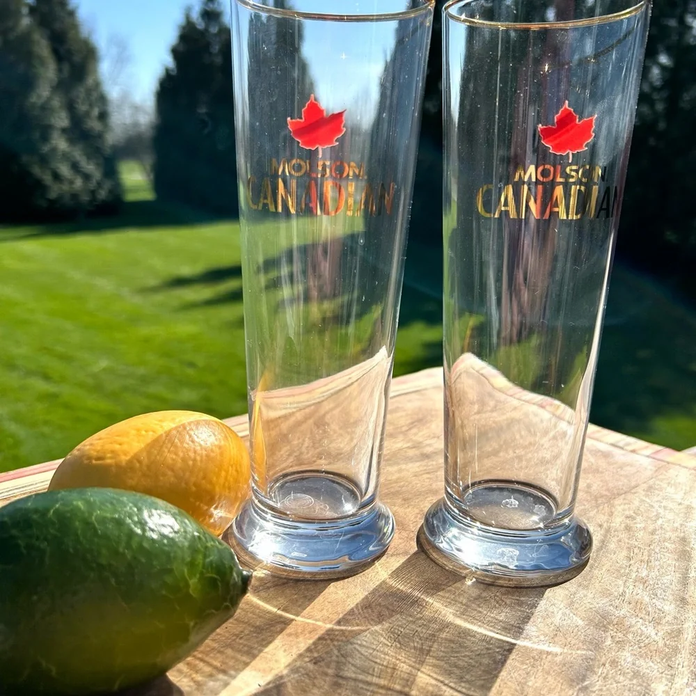 Vtg Pair of Molson Canadian Tall Pilsner Beer Glasses